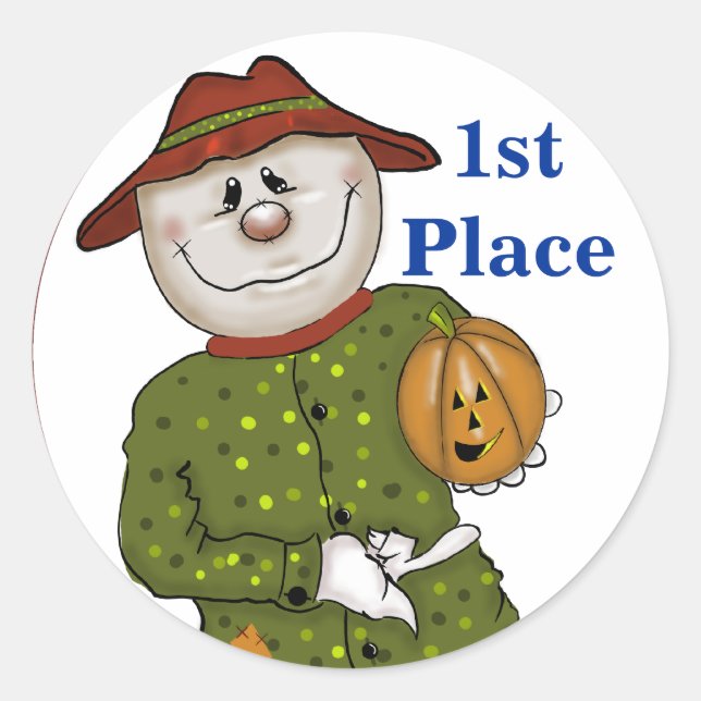 Adesivo Redondo Prêmio de Concurso Halloween Folk Scarecrow (Frente)