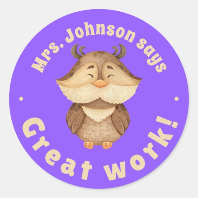 Adesivo Redondo Prêmio de Estudantes do Excelente de Coruja de Aqu (Frente)