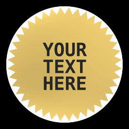 Adesivo Redondo prêmio de selo Dourado com texto personalizado