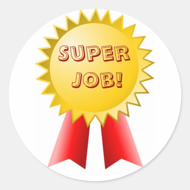 Adesivo Redondo Prêmios de fita vermelha e amarela do professor (Frente)