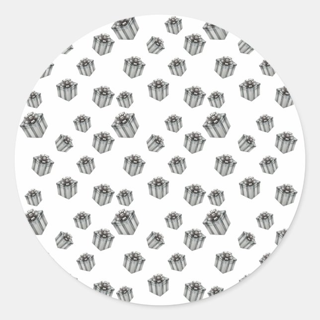 Adesivo Redondo Premium Silver Gift Boxes Elegant Holiday Party (Frente)