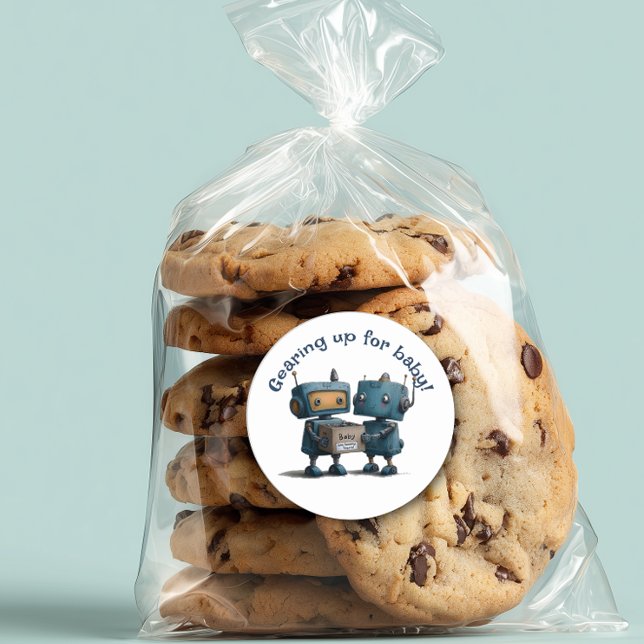 Adesivo Redondo Preparando-se para o bebê - Chá de fraldas robô (Criador carregado)