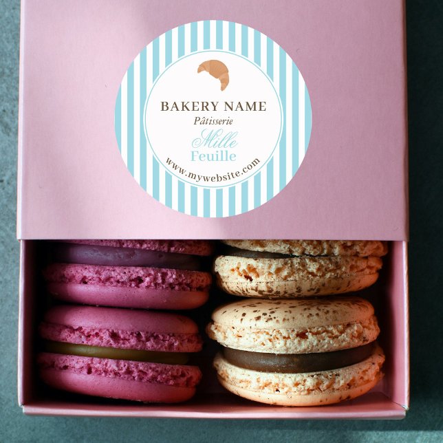 Adesivo Redondo Preppy Blue Brown Stripes Bakery Logo Product (Preppy Blue Brown Stripes Bakery Logo Product Classic Round Sticker)