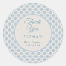Adesivo Redondo Preppy Blue Plaid Baby Shower 