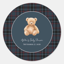 Adesivo Redondo Preppy Classic Teddy Bear Baby Shower 