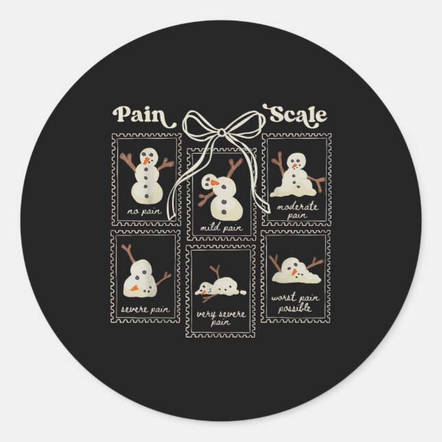 Adesivo Redondo Preppy Coquette Pain Scale Stamps Snowmen Trauma E (Frente)