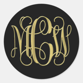 Adesivo Redondo Preppy de Vinho Dourado Preto Monograma DIY BG