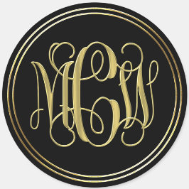 Adesivo Redondo Preppy de Vinho Dourado Preto Monograma DIY BG