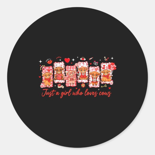 Adesivo Redondo Preppy Just A Girl Who Loves Cows Valentines Day A (Frente)