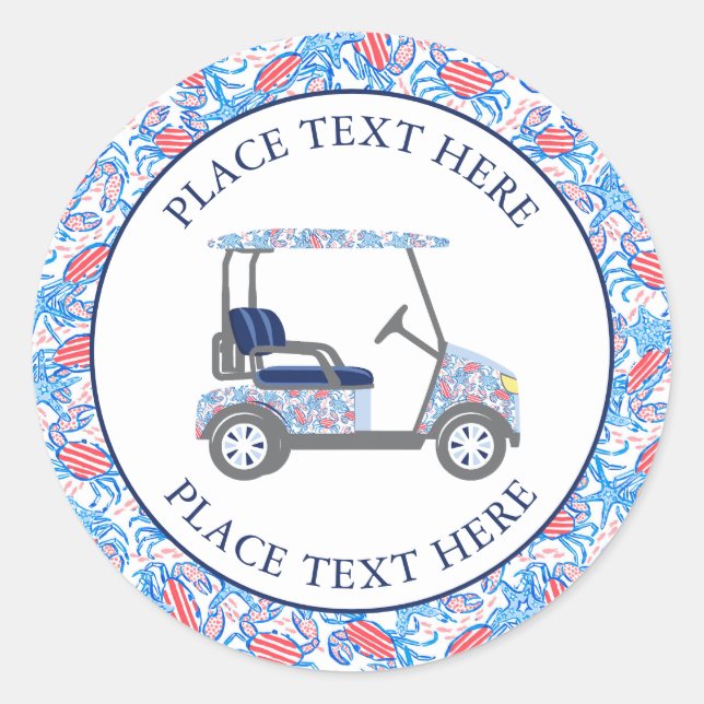 Adesivo Redondo Preppy Patriotic Crabs Golf Cart (Frente)
