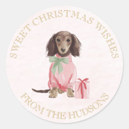 Adesivo Redondo Preppy Pink Christmas Dachshund Lrg Round Stickers
