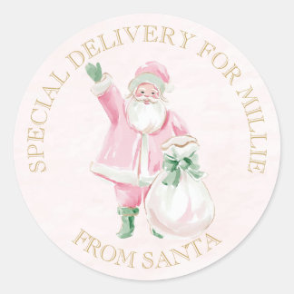 Adesivo Redondo Preppy Pink Christmas Santa 