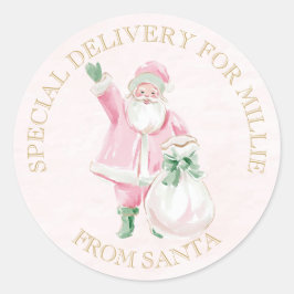 Adesivo Redondo Preppy Pink Christmas Santa 