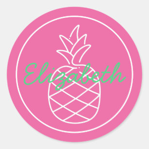 Adesivo Redondo Preppy Pink e Green Pineapple personalizados