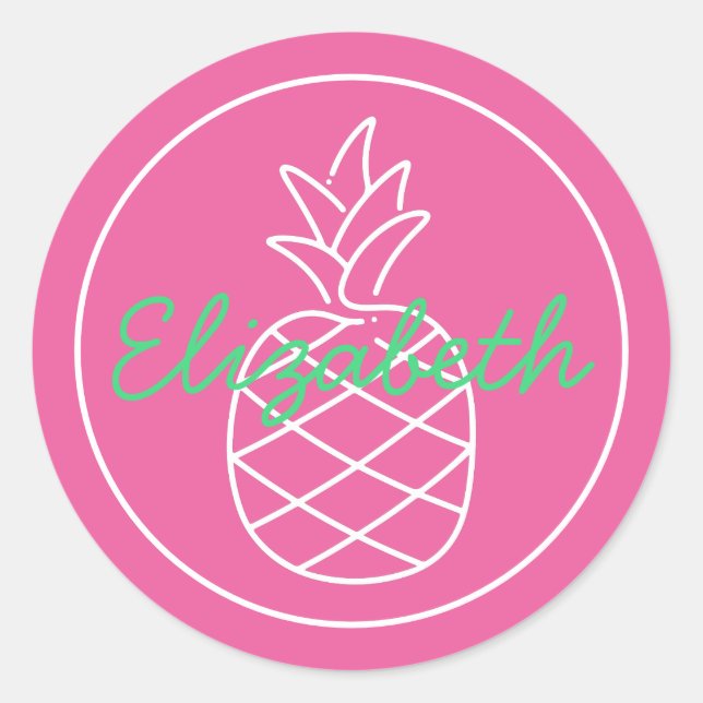 Adesivo Redondo Preppy Pink e Green Pineapple personalizados (Frente)