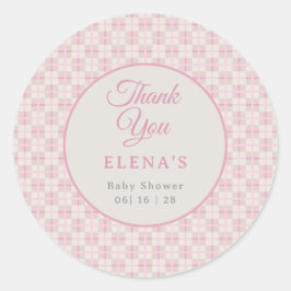 Adesivo Redondo Preppy Pink Plaid Baby Shower 