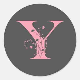 Adesivo Redondo Preppy Pink Varsity - Letra Y rosa - letra y class