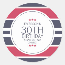 Adesivo Redondo Preppy Red, White e Blue Obrigado Sticker