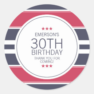 Adesivo Redondo Preppy Red, White e Blue Obrigado Sticker