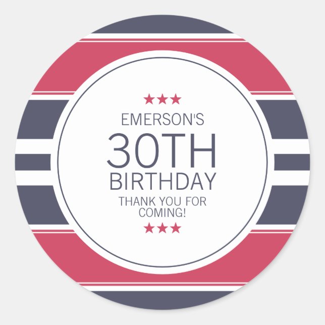 Adesivo Redondo Preppy Red, White e Blue Obrigado Sticker (Frente)