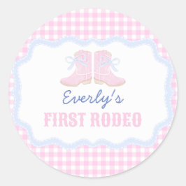 Adesivo Redondo Preppy Rodeo First Birthday Cowgirl Boots