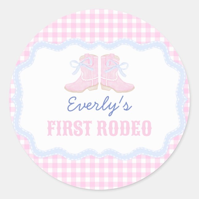 Adesivo Redondo Preppy Rodeo First Birthday Cowgirl Boots (Frente)