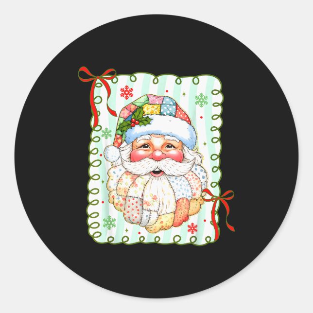 Adesivo Redondo Preppy Santa Claus Christmas Patchwork Santa Xmas  (Frente)