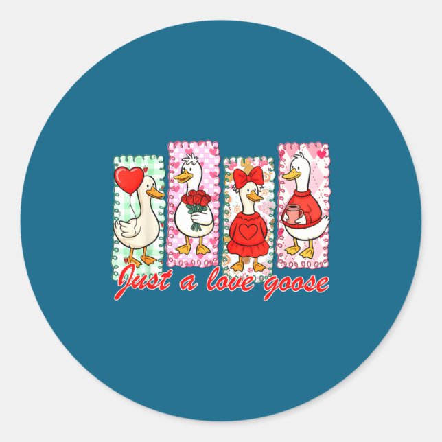 Adesivo Redondo Preppy Valentine Just A Love Silly Goose Duck Girl (Frente)
