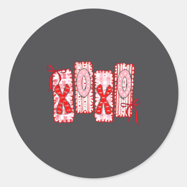Adesivo Redondo Preppy Xoxo Coquette Bow Hearts Valentine's Day Wo (Frente)