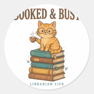 Adesivo Redondo Presa e Ocupada Camisa Divertida de Gato Bibliotec