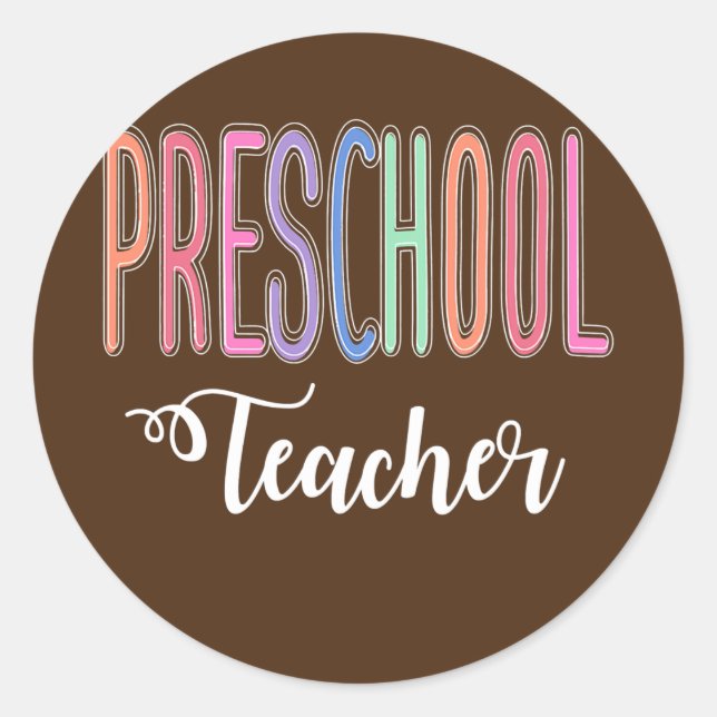 Adesivo Redondo Preschool Teacher Back to School Daycare (Frente)