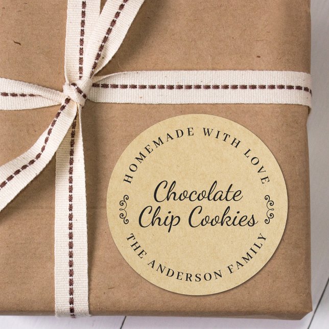 Adesivo Redondo Presente Clássico Brown Kraft Personalizado Baking (Criador carregado)