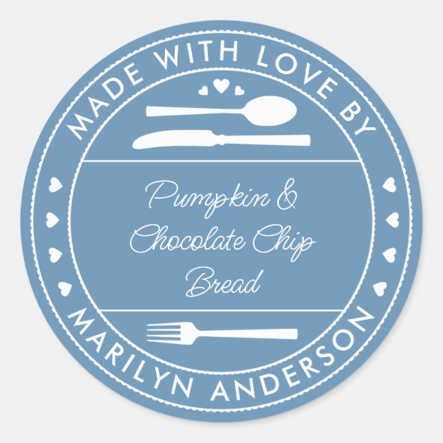 Adesivo Redondo Presente Comida Azul Feito Com Amor (Frente)