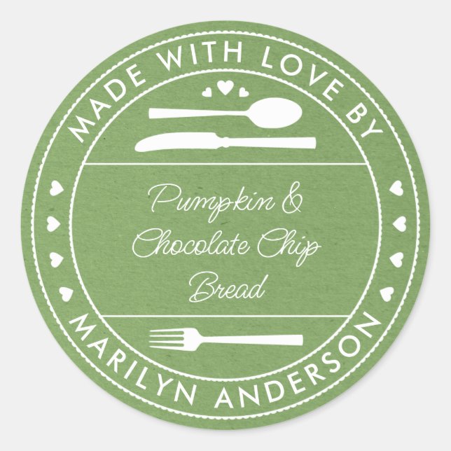 Adesivo Redondo Presente Comida Verde Kraft Feito Com Amor (Frente)