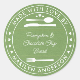 Adesivo Redondo Presente Comida Verde Kraft Feito Com Amor