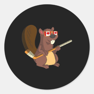 Adesivo Redondo Presente de Animal Fofo Canadense Castor Folha de
