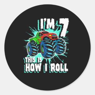 Adesivo Redondo Presente de aniversário de 7 anos para Monster Tru