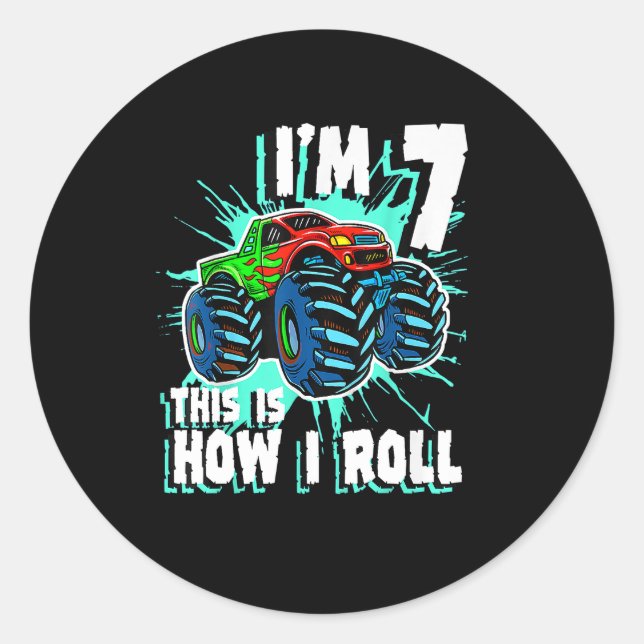 Adesivo Redondo Presente de aniversário de 7 anos para Monster Tru (Frente)