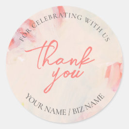 Adesivo Redondo Presente de arte floral abstrata rosa e coral Obri