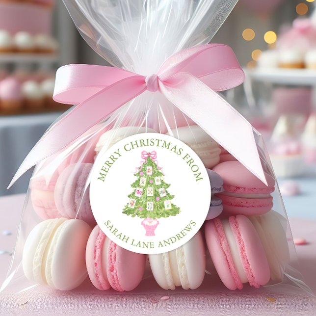 Adesivo Redondo Presente de Árvore de Natal Pink-d-Água Mahjong (Criador carregado)