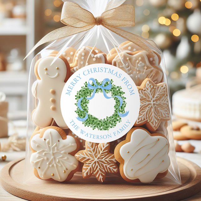 Adesivo Redondo Presente de Boxwood Wreath Arco Azul (Criador carregado)