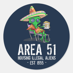 Adesivo Redondo Presente de Brincadeira Área 51 OVNI Bêbado Alien