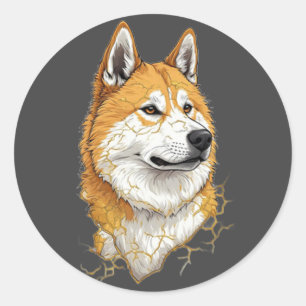 Adesivo Redondo Presente de Cachorro Fofo para Amante de Akita Inu