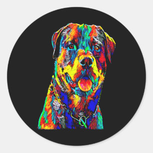 Adesivo Redondo Presente de cão   Rottweiler colorido