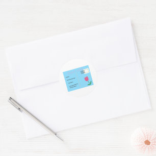 Adesivo Redondo Presente de Cartão Postal Rosa Fofo Azul