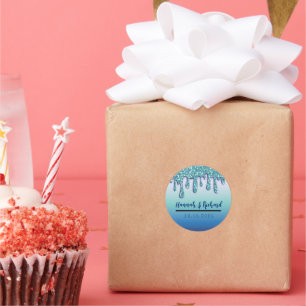 Adesivo Redondo Presente de Casamento de Derramamento com Glitter