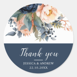 Adesivo Redondo presente de casamento floral vermelho e azul-marin