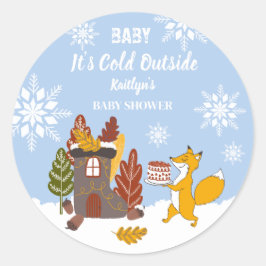 Adesivo Redondo Presente de Chá de fraldas Fox Winter Snowflakes