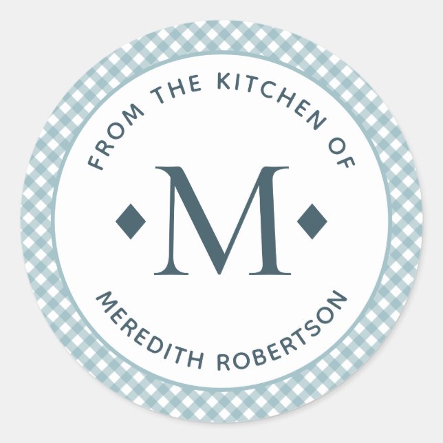 Adesivo Redondo Presente de comida da cozinha do Teal Monograma (Frente)