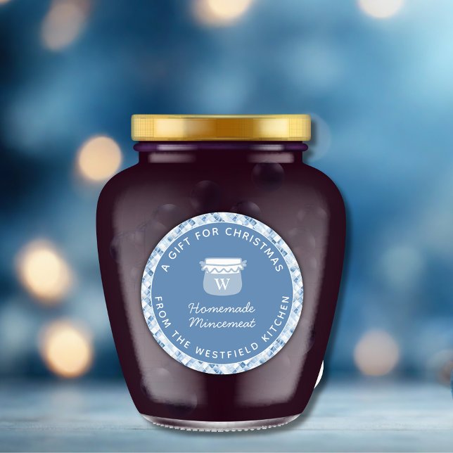 Adesivo Redondo Presente de Comida de Natal Azul Dusty (Dusty Blue Christmas Holiday Food Gift Classic Round Sticker Label Mincemeat)